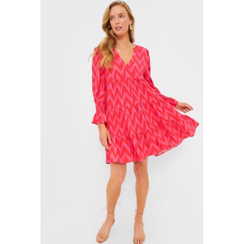 Pomander Place Pink Chevron Midi Dress